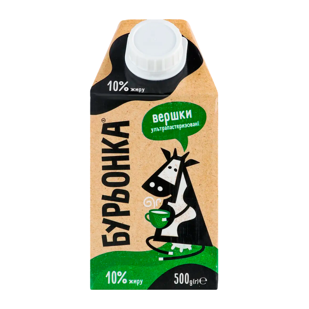 Вершки Бурьонка ультрапастеризовані 10%, 0,5 л х 18 шт