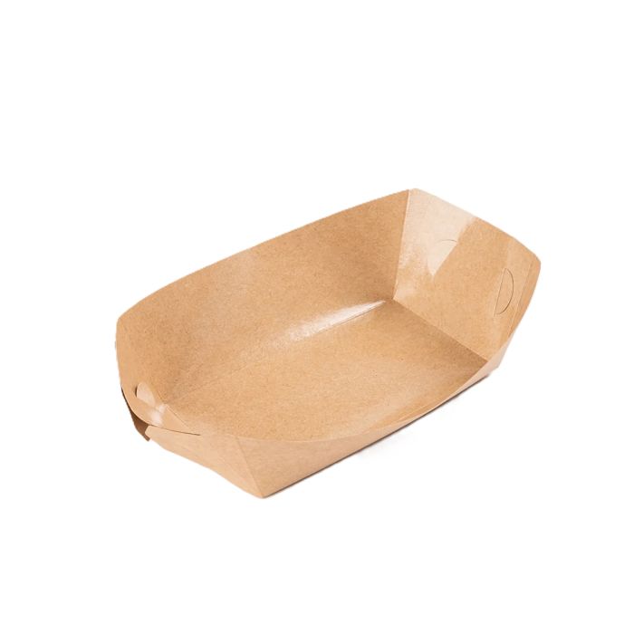 Тарілка-човник паперовий, крафт, з ламінацією, прямокутний, 200х120х45 мм, 100 шт/уп