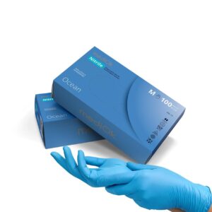 Рукавички нітрилові блакитні без пудри Ocean 100 шт, М