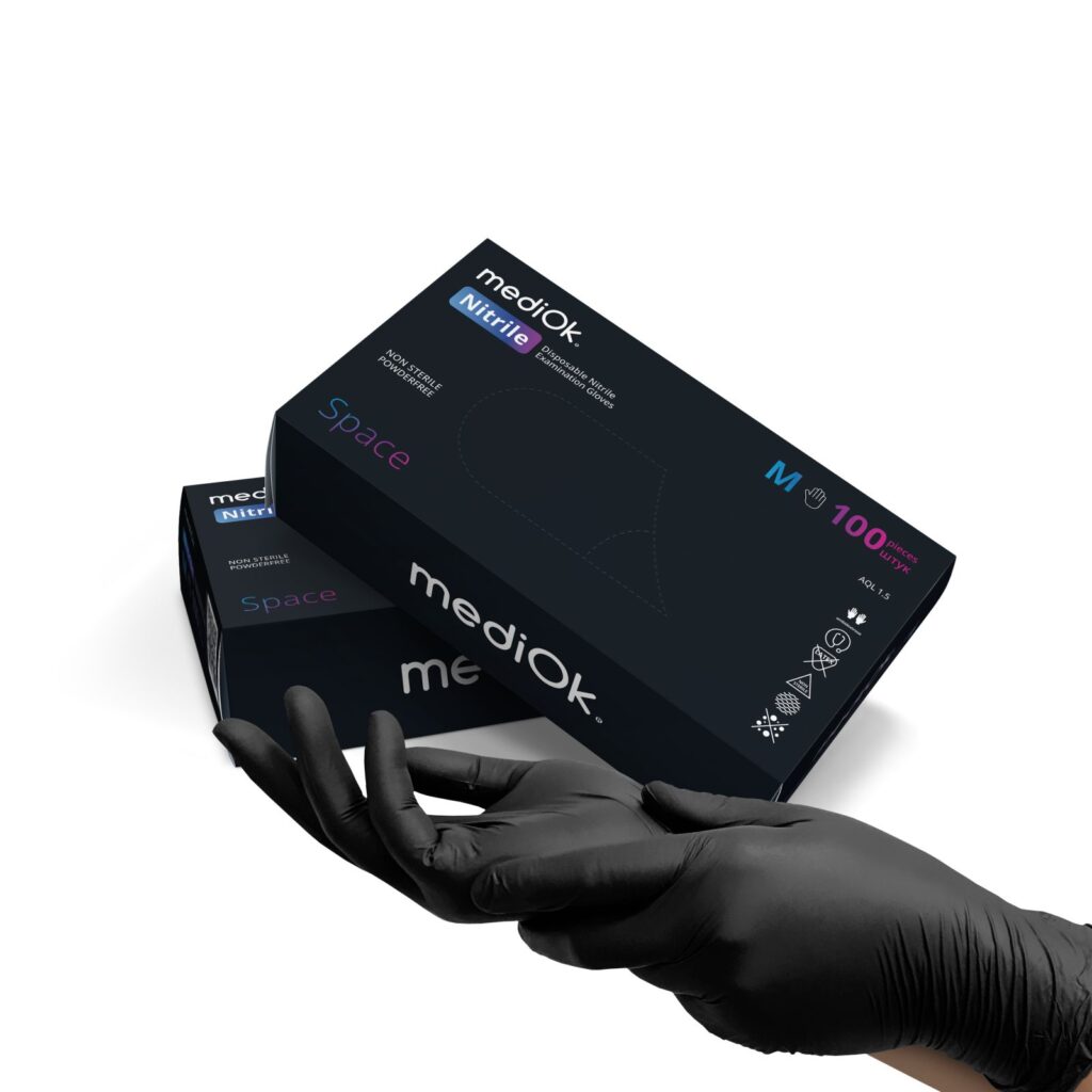 Рукавички нітрилові чорні без пудри Space 100 шт, L